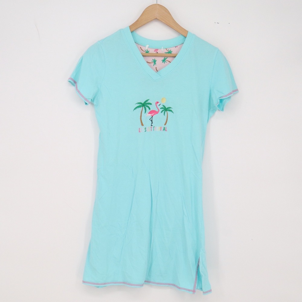 Unbranded Nightgown Womens S Sleep Shirt Blue Flamingo Tropical Graphic Exc